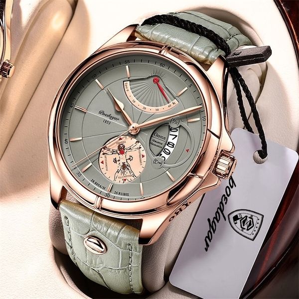 Швейцарский бренд POEDAGAR Мужские часы Fashion Top Luxury Sport Mens Wristwatch Waterproof Luminous Leather Date Quartz Watches Man Box 220521