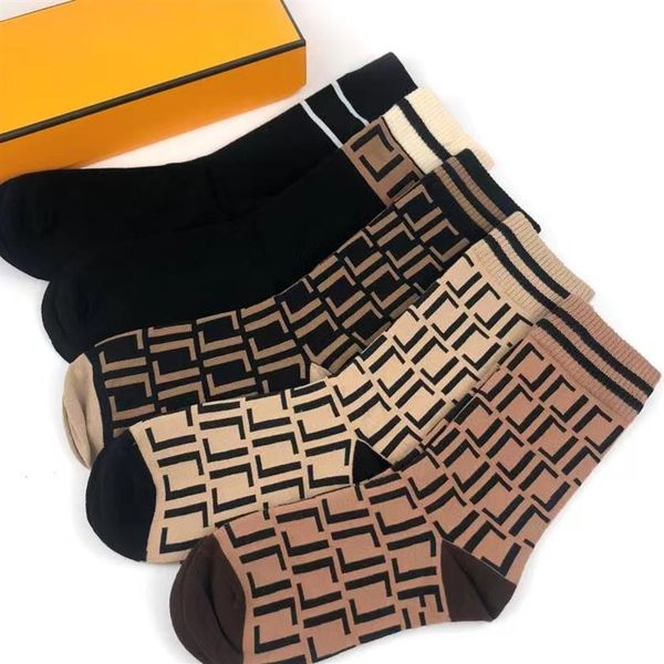

designer mens womens socks five pair luxe sports winter letter printed f sock embroidery cotton man woman with box298j, Black