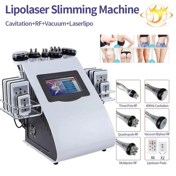 

stock in usa 6 in 1 40k ultrasonic cavitation rf slimming vacuum pressotherapy radio frequency 8 pads laser diode lipo cellulite reduction m