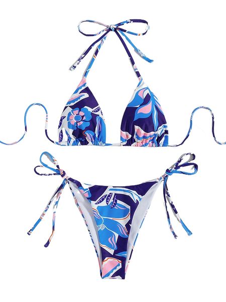 

allover print halter triangle bikini swimsuit z0lh#, White;black