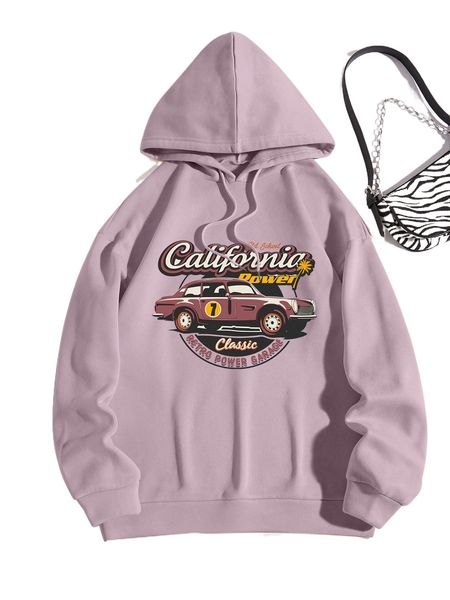 

car and letter graphic drawstring thermal hoodie j5aj#, Black