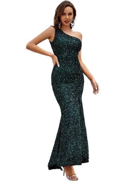 

one shoulder split thigh sequins dress u9aw#, Black;gray