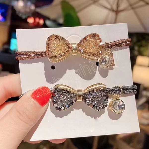 Koreanische Strass Bogen Haar Krawatten Scrunchies Kristall Elastische Haarband Pferdeschwanz-halter Frauen Haar Seil Gummi Gum Haar Zubehör