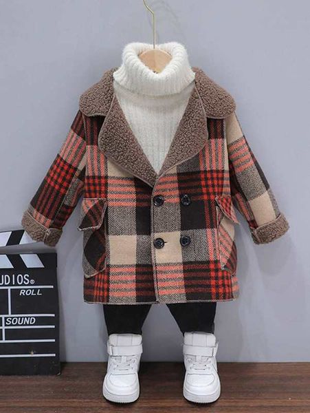 

toddler boys plaid double breasted flap pocket overcoat she, Blue;gray