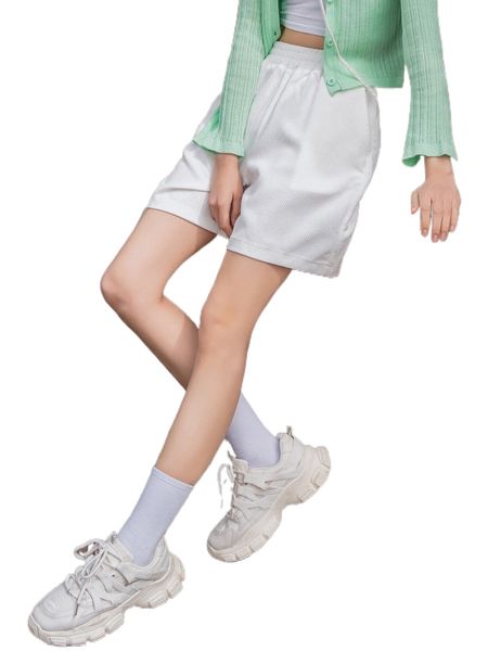 

dazy solid slant pocket elastic waist shorts 32em#, White;black