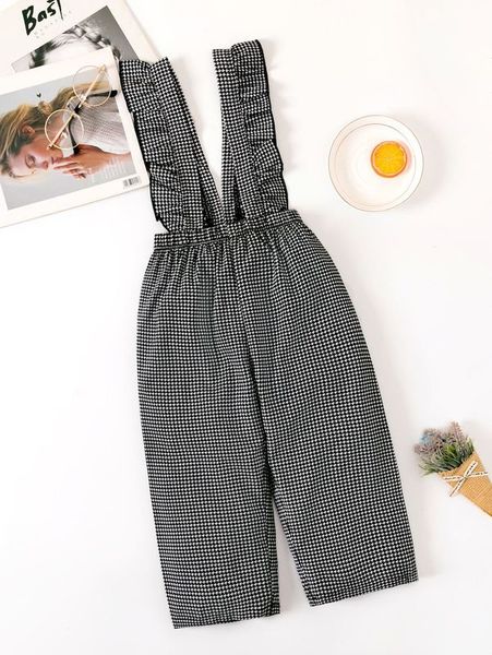 

toddler girls high waist ruffle trim jumpsuit she, Blue