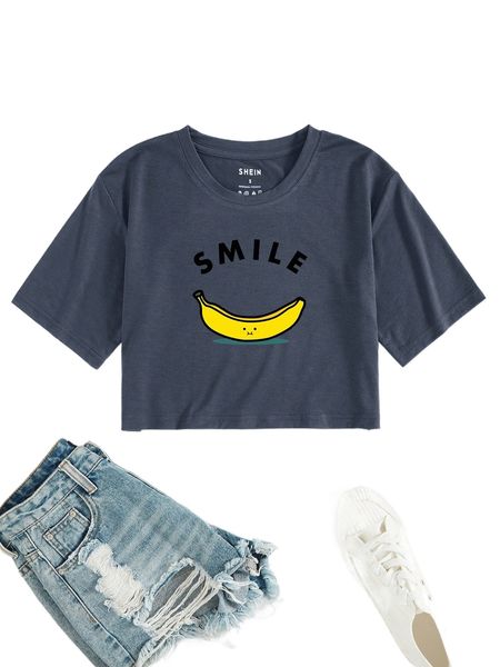 

banana & letter graphic tee i96d#, White