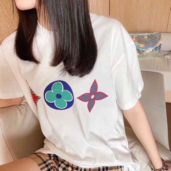 

22 year ss new fashion brand men and women lovers same 3d color classic old flower printed short sleeve t-shirt, White;black