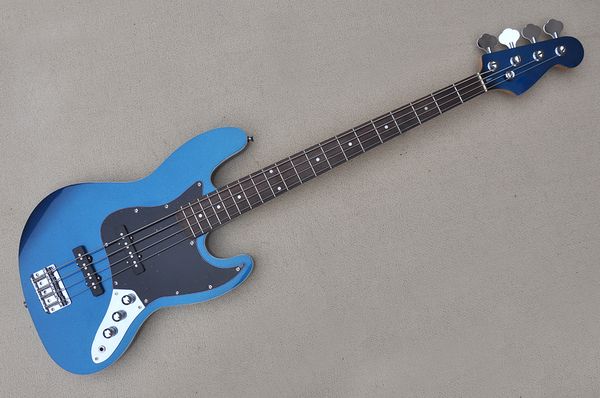 

factory custom metal blue electric bass guitar with 4 strings rosewood fingerboard white binding chrome hardwares can be customized