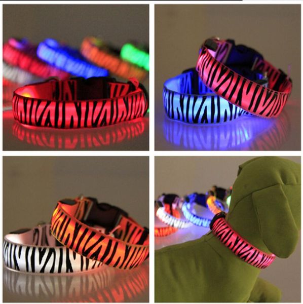 Collo per cani a LED Night Night Safety Lampeggiante colletto per cani da pet con fustellamento di zebre Collar luminoso per piccoli cani di grandi dimensioni C0726x01