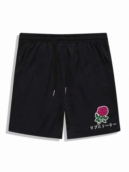 

romwe guys rose graphic shorts 981d#, White;black