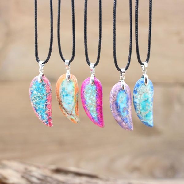 Подвесные ожерелья красочные натуральные драгоценные камни Империальные Jaspers Wing Двухцветный морской осадок камень каменное ожерелье драгоценности Женщины ювелирные изделия QC3199Pendende
