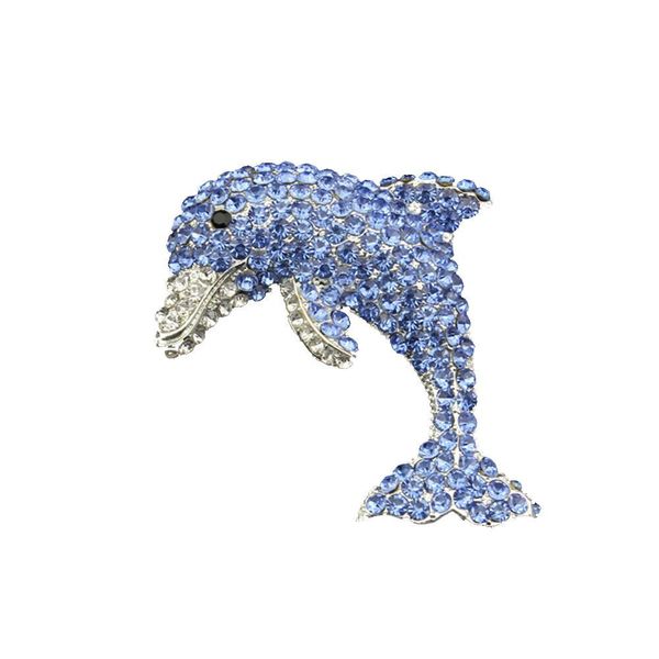 

blue crystal rhinestone dolphin brooches silver-tone animal fish brooch pin as a gift for women, Gray