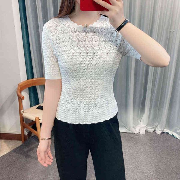 

women's sweaters  home hook flower hollowed out ice white thin slim fit versatile t-shirt summer female design sense niche 2hut, White;black