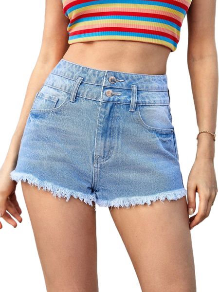 

zipper fly raw hem denim shorts i1mj#, White;black