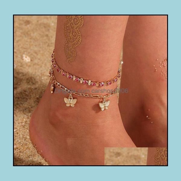 

anklets jewelry rhinestone crystal ankle bracelets for women sandals butterfly anklet boho beach foot iced out chains female fashion drop de, Red;blue