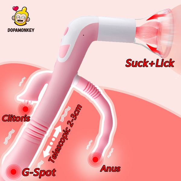 Pussy Tongue Lick Suck Vibratore G-Spot Vagina Telescopico Massaggiatore Masturbazione Orale sexy per le donne Clitoride Stimolatore del seno Giocattolo