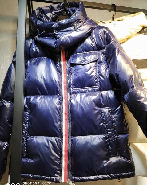 

monclair men nylon down short jacket shiny laque full rib sleeve designer gentleman removed hood welt pocket zipper snap warm coat, Black