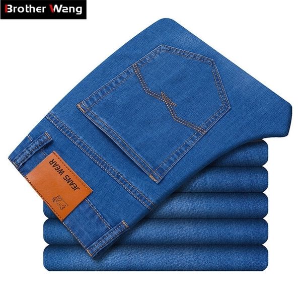 

summer new men's business thin jeans classic style regular fit stretch denim trousers male brand pants 201123, Blue