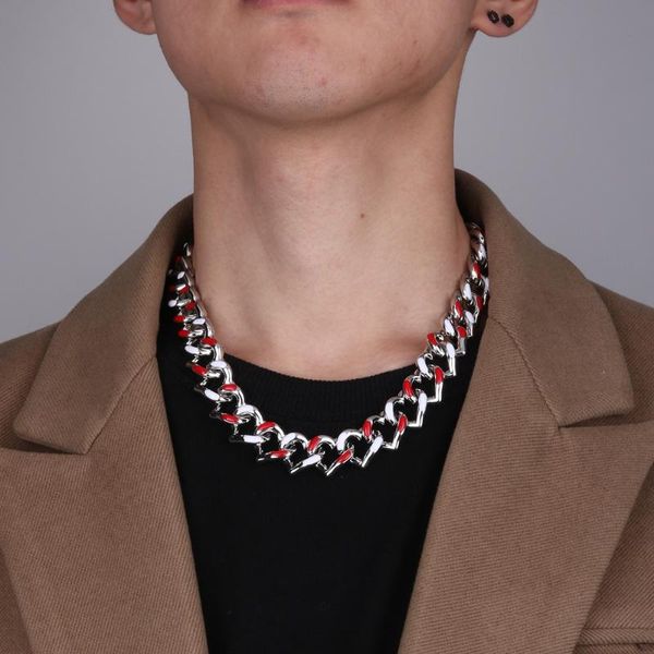 Catene da uomo di lusso Moda da donna Hip Hop Catena a maglia cubana Collana a cuore Dripping Oil Red Iced Out Choker Rock Rap Lega JewelryC