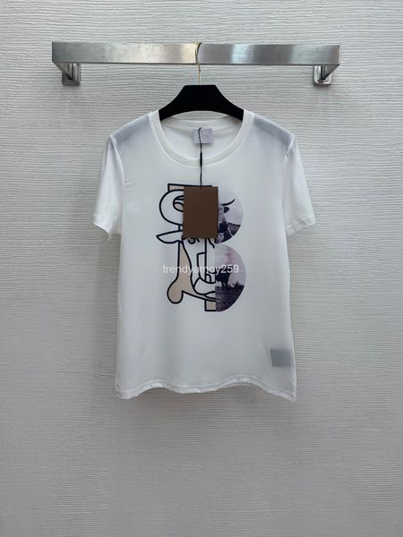 

women's t-shirt european goods spring and summer real ox head lettering printing front piece silk splicing back cotton round neck short, White