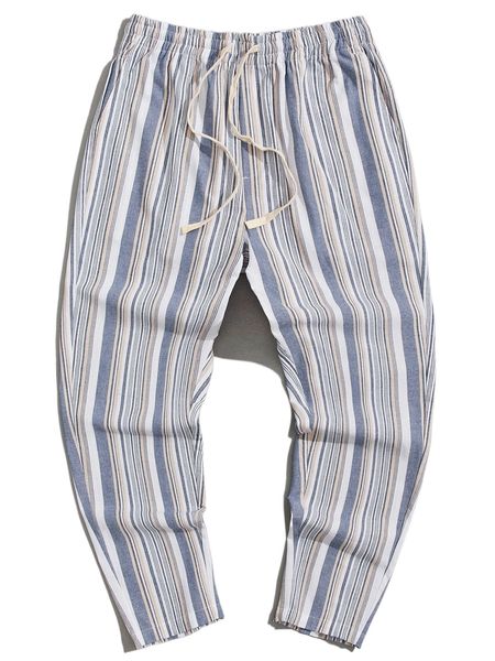 

men drawstring waist striped pants t0rg#, Black