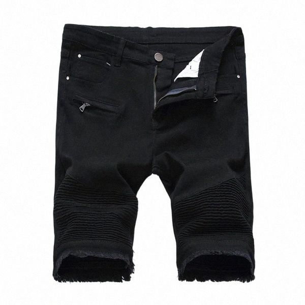 

denim shorts men jeans summer stretch slim fit short jeans mens designer cotton casual distressed black jean knee length shorts g8qp#, Blue