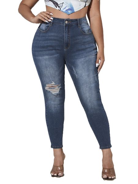 

plus ripped washed jeans x0ik#, Blue