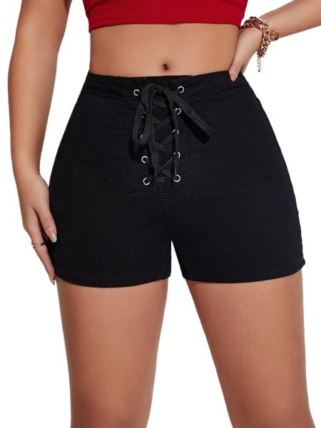 

grommet lace up denim shorts b4oj#, White;black