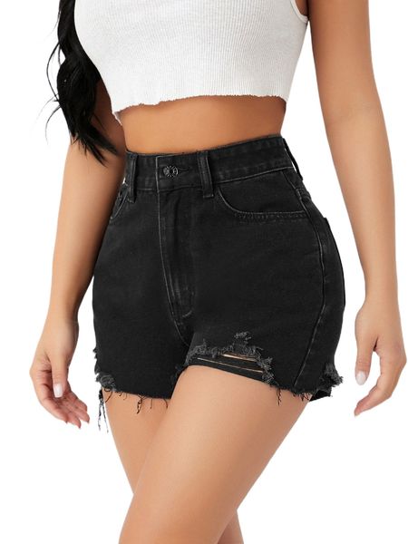 

petite raw hem ripped denim shorts x0ew#, White;black