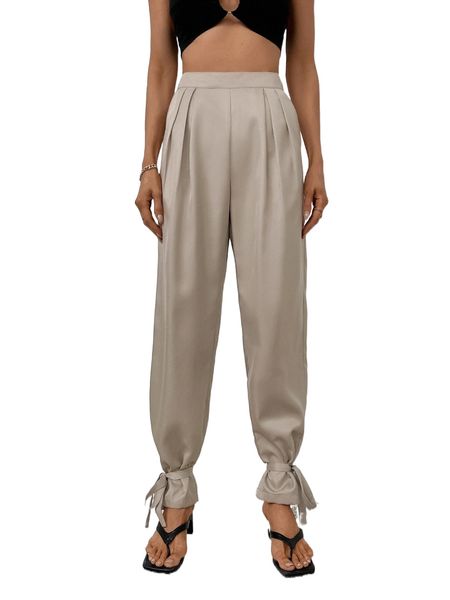 

high waist plicated detail knot hem tapered pants u0do#, Black;white