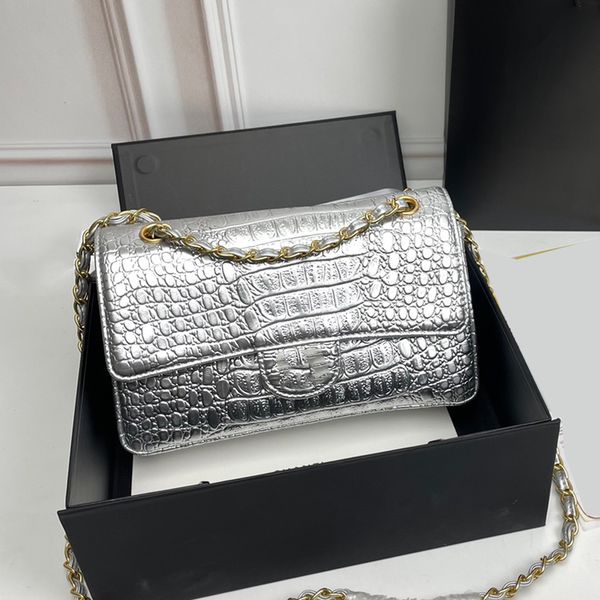 

classic double flap alligator calfskin bags gold/black/silver ghw metal hardware matelasse chain crossbody dhoulder pursde fashion handbag l
