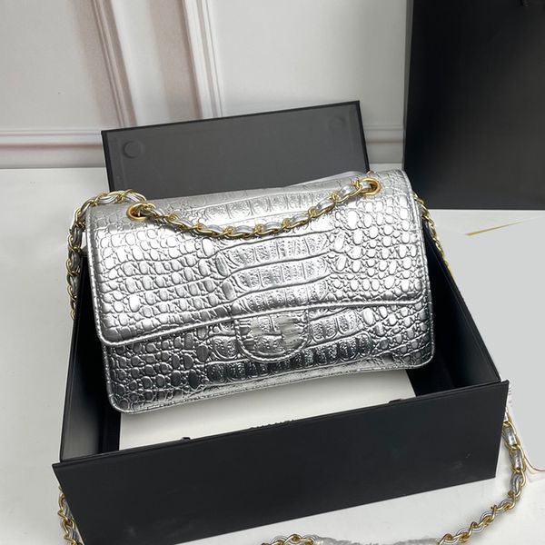 Klassische Alligator-Kalbsledertaschen mit doppelter Klappe Gold/Schwarz/Silber GHW Metallbeschläge Matelasse-Kette Umhängetasche Dhoulder Pursde Modehandtasche Luxustasche