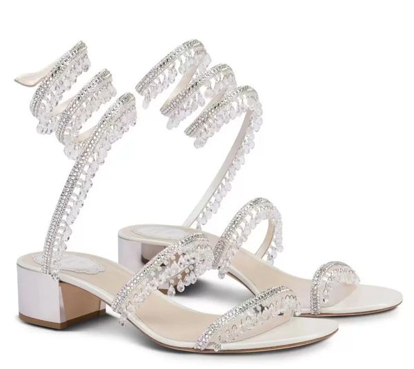 

elegant evening chandeler rene sandals shoes for women stiletto heel glitter soles lady crystal & beads caovillas high heels party wedding w, Black