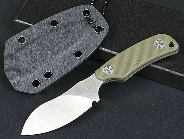 Coltello dritto di sopravvivenza piccolo di alta qualità 7Cr13Mov Lama satinata Full Tang Green G-10 Maniglia Coltelli da campeggio all'aperto con Kydex