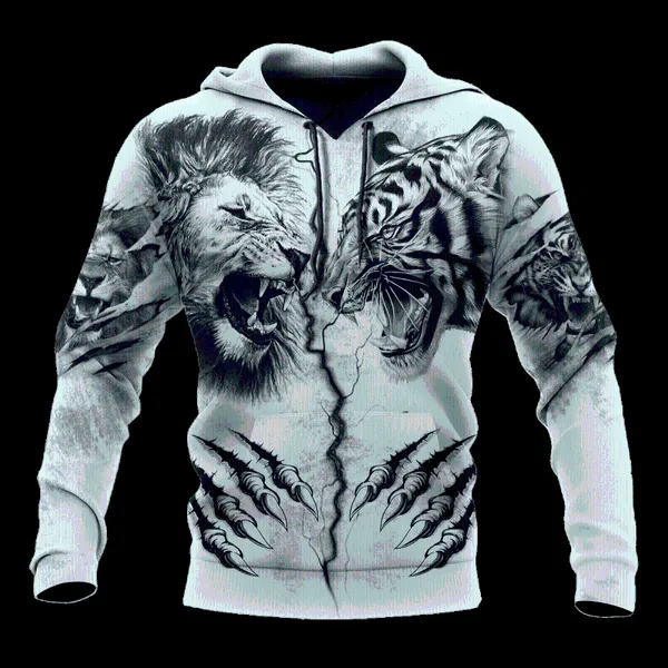 Herren Hoodies Sweatshirts Tiger Lion Tattoo 3D Print Unisex Spring Hoodie bequeme Zip Streetwear Sport Pullover übergroße Harajuku zu