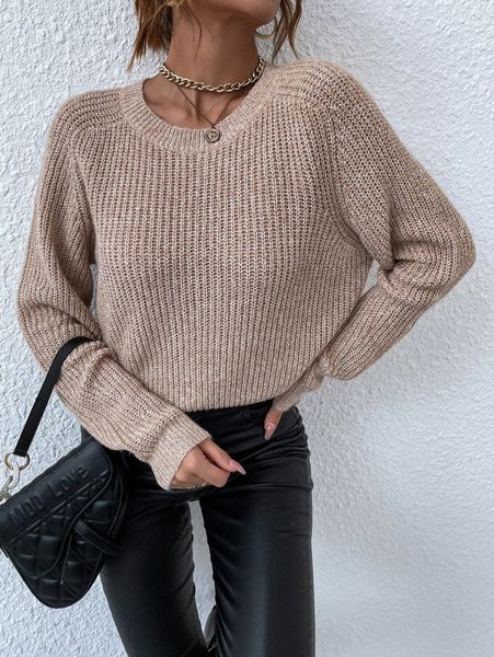 

marled knit round neck sweater x7kg#, White;black