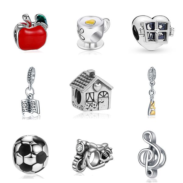 925 Sterling Silber baumeln Charme Legierung Home Buch Musik Kaffee Apfel Anhänger Perlen Perle passen Pandora Charms Armband DIY Schmuck Zubehör