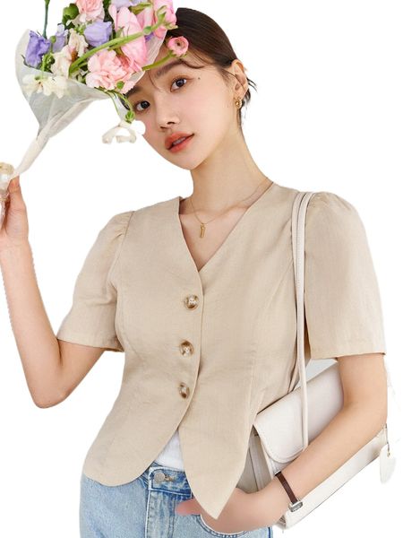 

dazy-less puff sleeve button front blouse d0hd#, White