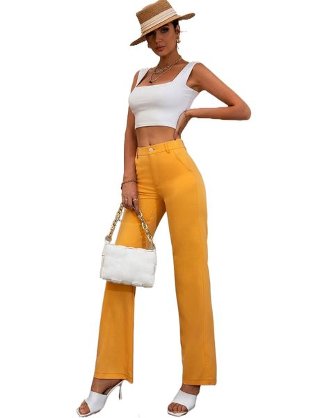 

high waist straight leg pants v42a#, Black;white