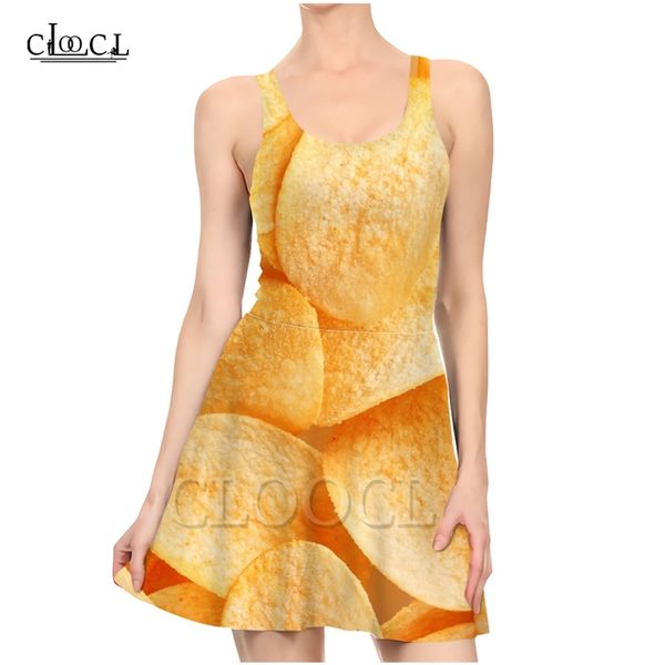 

est delicious potato chips ladies sleeveless dress 3d print dresses fashion women slim summer casual beach dress 220617, Black;gray