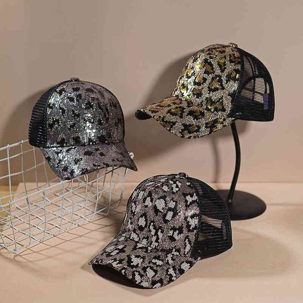 

designer bucket trucker baseball hat fashion versatile sunscreen sunshade breathable mesh sequin leopard pattern childrens sun summer cap, Blue;gray
