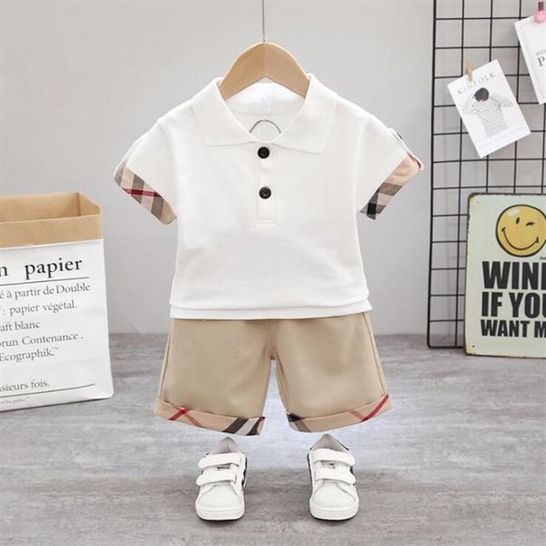 

fashion summer baby boys clothing sets turn-down collar kids short sleeve t-shirt shorts 2pcs set children suit boy outfits226a, White