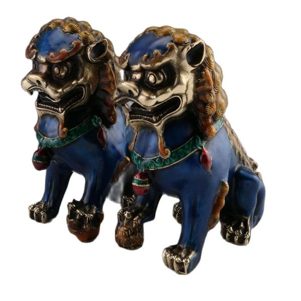 

a pair chinese cloisonne copper statue - lion, Black
