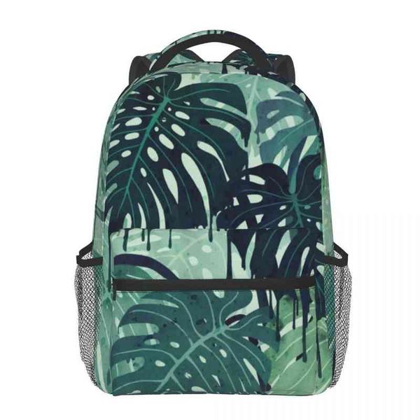 

monstera melt in green backpack men women school bag teenage travel tropical plant rucksack multipockets aa220316