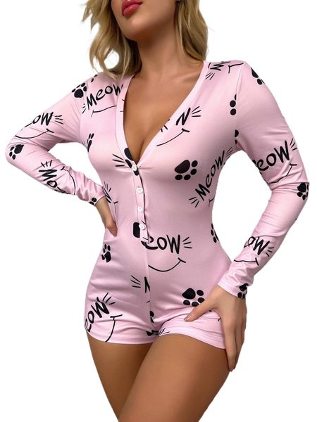 

letter & paw print sleep romper z5ze#, Black;red