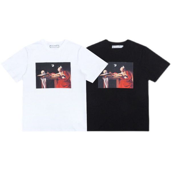 

brand fashion classic mens t shirts loose offs cotton men women t-shirt designers short sleeve letter oil paint tees black white shirt eur, White;black
