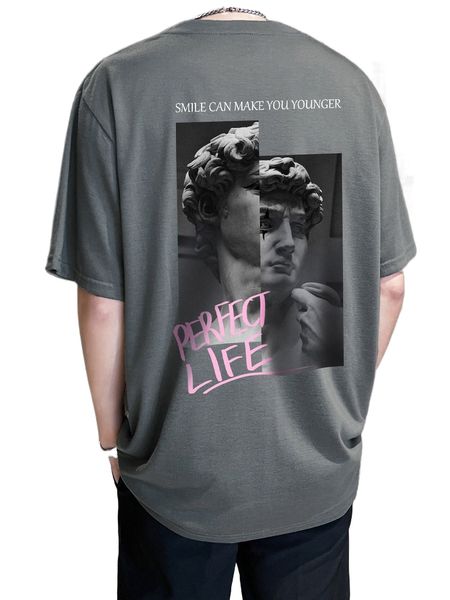 

men slogan & figure graphic tee y1ai#, White;black