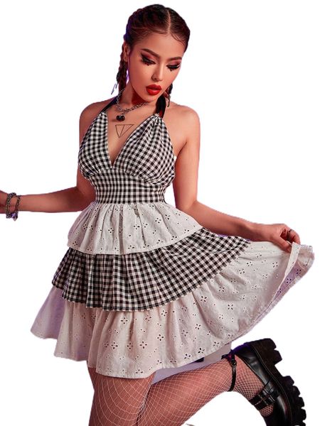 

g.ingham e.yelet e.mbroidery l.ayered hem d.ress z1bt#, Black;gray