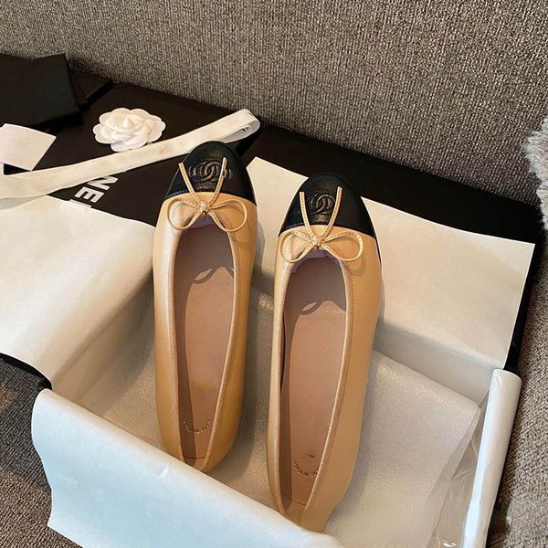 

bow flat sole single shoes round head shallow mouth ballet shoes, Black